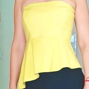 Zara Yellow Strapless Asymmetrical Top
